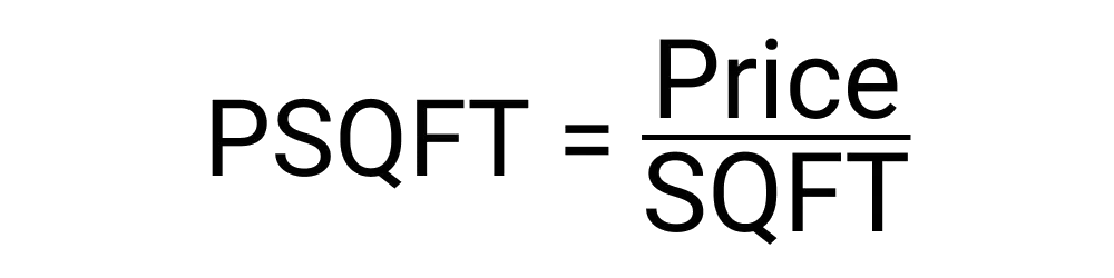 An image showing the formula for calculating the price per sqaure foot of a house or property.